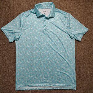 1764 GOLF Polo Shirt Men L Blue Sailboat All Over Print Short Sleeve Performance